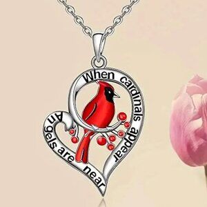 Silver Heart Shaped CARDINAL Pendant Necklace